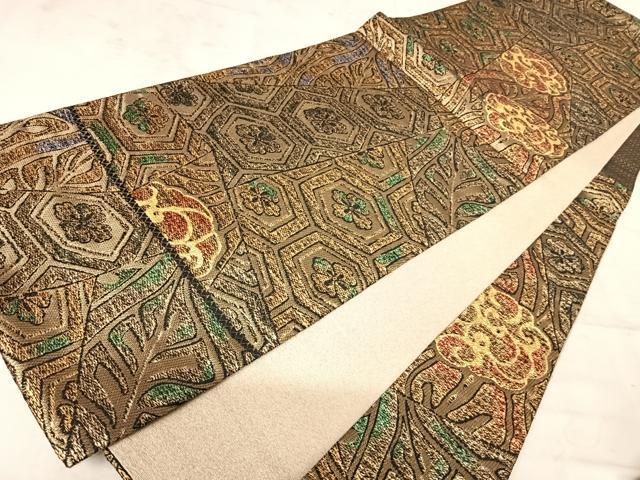 平和屋着物◎六通柄袋帯　花唐草文　金糸　正絹　逸品　AAAY8378yx