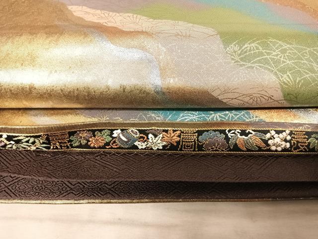 平和屋着物◎六通柄袋帯　道長笹の葉文　金銀糸　正絹　逸品　AAAY8384yx
