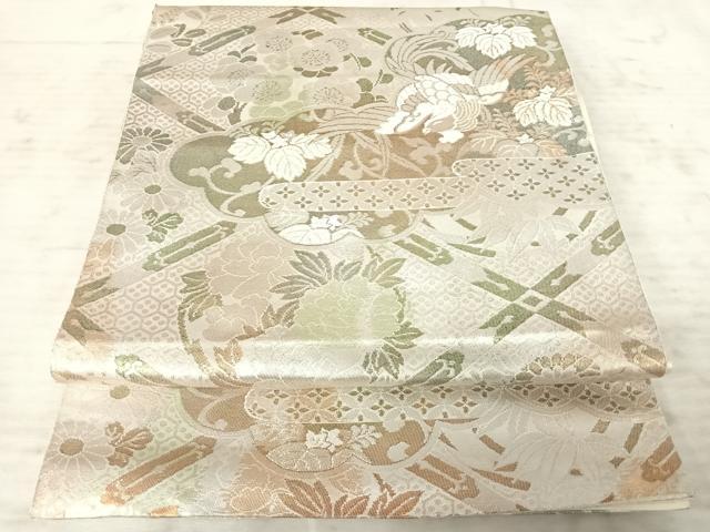 平和屋着物◎六通柄袋帯　二重箔織　雲取り花鳥文　正絹　逸品　AAAY8397yx