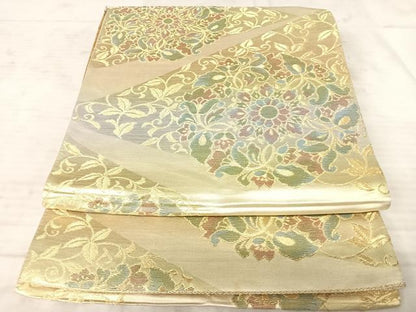 平和屋着物◎六通柄袋帯　切嵌花文　金糸　正絹　逸品　AAAY8399yx