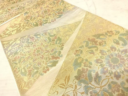 平和屋着物◎六通柄袋帯　切嵌花文　金糸　正絹　逸品　AAAY8399yx