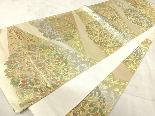 平和屋着物◎六通柄袋帯　切嵌花文　金糸　正絹　逸品　AAAY8399yx
