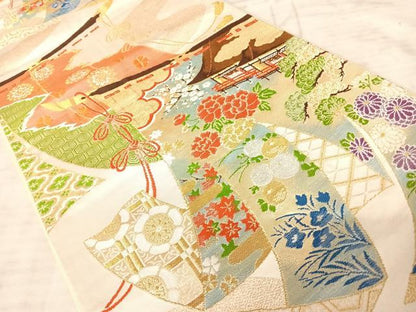 平和屋着物◎六通柄袋帯　唐織　几帳風景文　金銀糸　正絹　逸品　AAAY8405yx