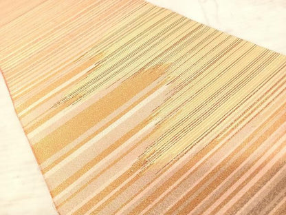 平和屋着物◎全通柄袋帯　横縞　金銀糸　正絹　逸品　AAAY8415yx