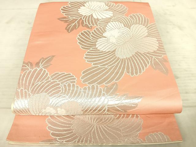 平和屋着物◎両面六通柄袋帯　唐織　牡丹　銀糸　正絹　逸品　AAAY8419yx