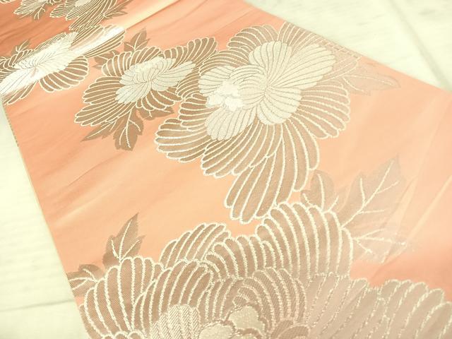 平和屋着物◎両面六通柄袋帯　唐織　牡丹　銀糸　正絹　逸品　AAAY8419yx