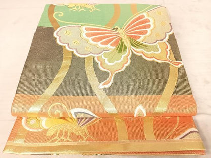 平和屋着物◎六通柄袋帯　立涌舞蝶文　金糸　正絹　逸品　AAAY8425yx