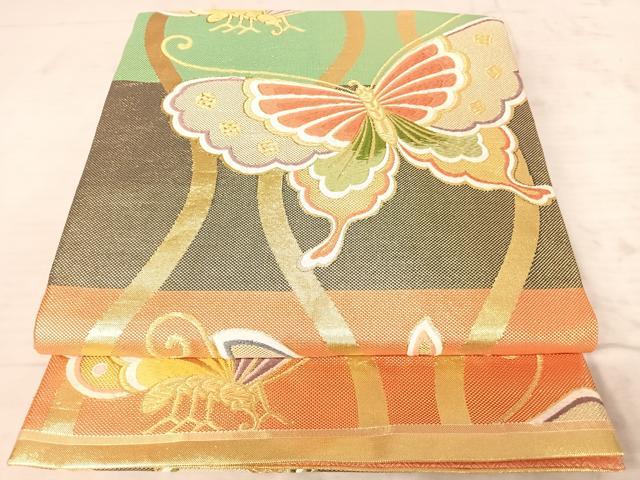 平和屋着物◎六通柄袋帯　立涌舞蝶文　金糸　正絹　逸品　AAAY8425yx