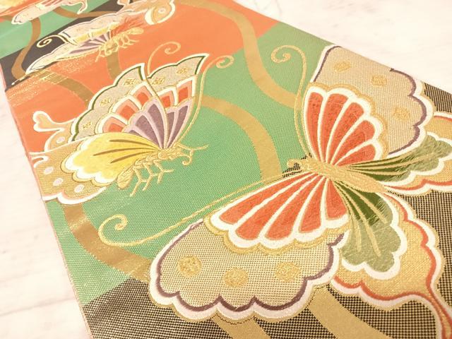平和屋着物◎六通柄袋帯　立涌舞蝶文　金糸　正絹　逸品　AAAY8425yx