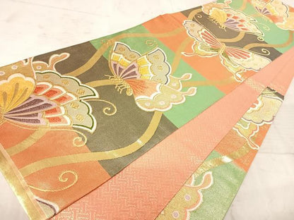 平和屋着物◎六通柄袋帯　立涌舞蝶文　金糸　正絹　逸品　AAAY8425yx
