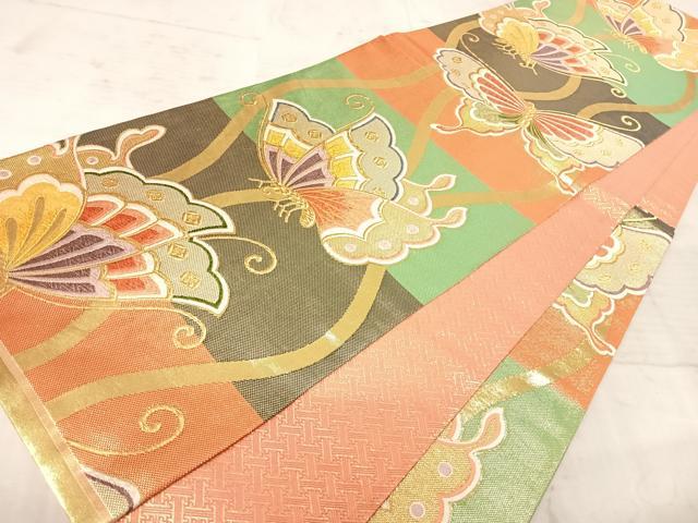 平和屋着物◎六通柄袋帯　立涌舞蝶文　金糸　正絹　逸品　AAAY8425yx