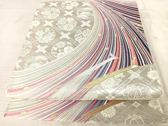 平和屋着物◎六通柄袋帯　唐織　飛鶴文　金銀糸　正絹　逸品　AAAY8429yx