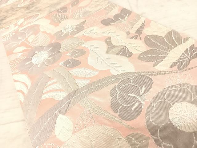 平和屋着物◎六通柄袋帯　草花文　銀糸　正絹　逸品　AAAY8433yx