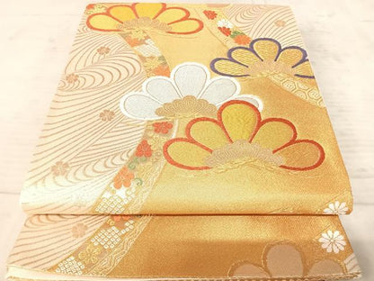 平和屋着物◎六通柄袋帯　唐織　流水松文　金糸　正絹　逸品　AAAY8442yx