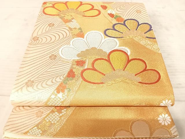 平和屋着物◎六通柄袋帯　唐織　流水松文　金糸　正絹　逸品　AAAY8442yx