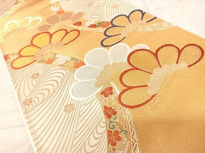平和屋着物◎六通柄袋帯　唐織　流水松文　金糸　正絹　逸品　AAAY8442yx