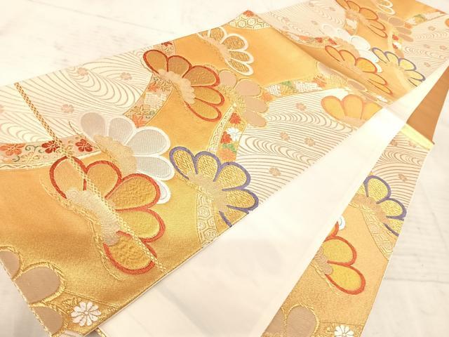 平和屋着物◎六通柄袋帯　唐織　流水松文　金糸　正絹　逸品　AAAY8442yx