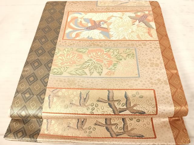 平和屋着物◎太鼓柄袋帯　花鳥文　金糸　正絹　逸品　AAAY8446yx