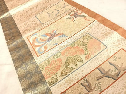 平和屋着物◎太鼓柄袋帯　花鳥文　金糸　正絹　逸品　AAAY8446yx