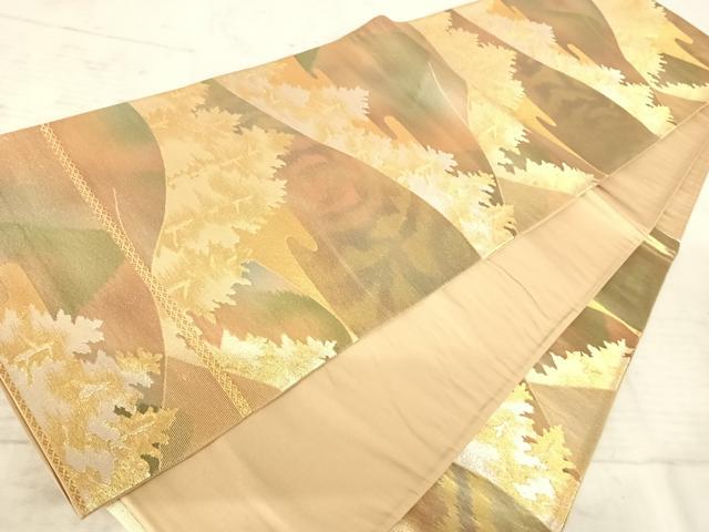 平和屋着物◎六通柄袋帯　風景文　金糸　正絹　逸品　AAAY8447yx