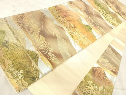 平和屋着物◎六通柄袋帯 風景文 金糸 正絹 逸品 AAAY8456yx