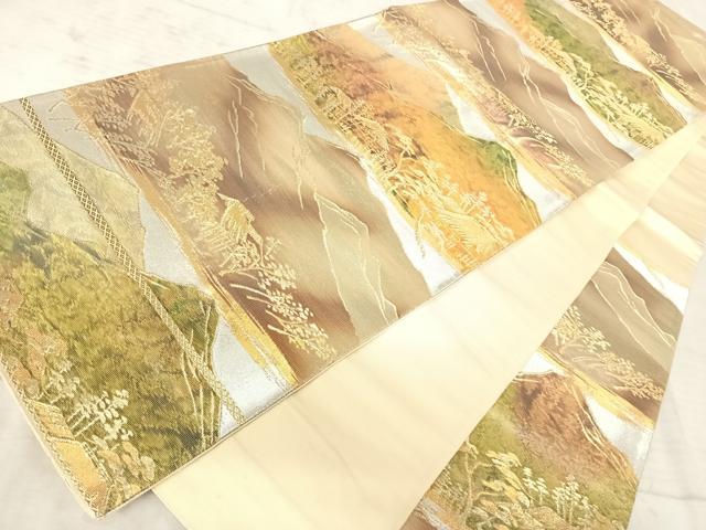 平和屋着物◎六通柄袋帯 風景文 金糸 正絹 逸品 AAAY8456yx