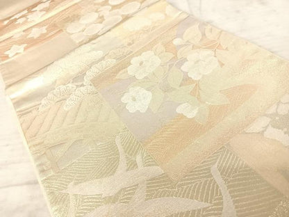 平和屋着物◎六通柄袋帯　色紙重ね花鳥文　金糸　正絹　逸品　AAAY8477yx