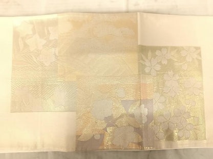 平和屋着物◎六通柄袋帯　色紙重ね花鳥文　金糸　正絹　逸品　AAAY8477yx