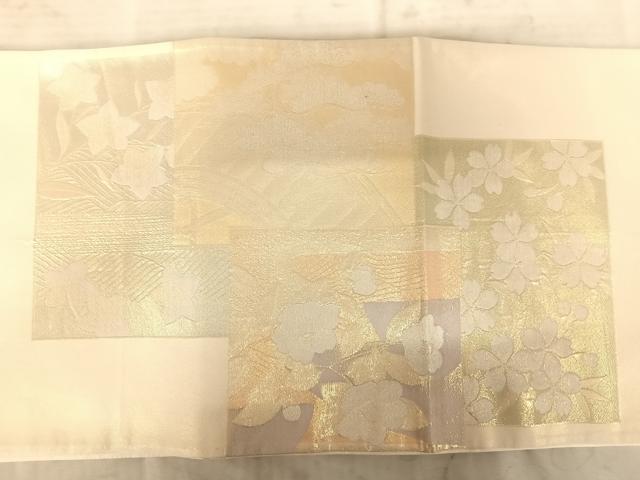 平和屋着物◎六通柄袋帯　色紙重ね花鳥文　金糸　正絹　逸品　AAAY8477yx