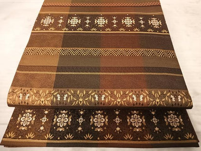 平和屋着物◎全通柄袋帯　横段花文　正絹　逸品　AAAY8487yx