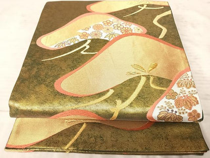 平和屋着物◎六通柄袋帯　唐織　花松文　金糸　引箔　正絹　逸品　AAAY8492yx
