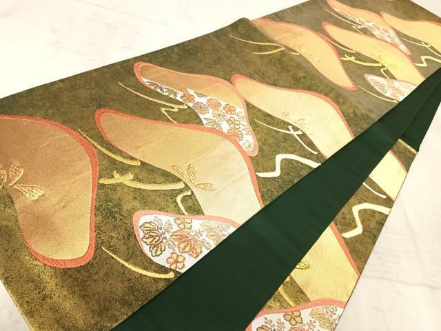 平和屋着物◎六通柄袋帯　唐織　花松文　金糸　引箔　正絹　逸品　AAAY8492yx