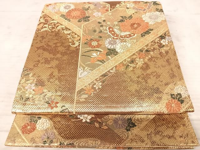 平和屋着物◎六通柄袋帯　花蝶文　金糸　正絹　逸品　AAAY8494yx