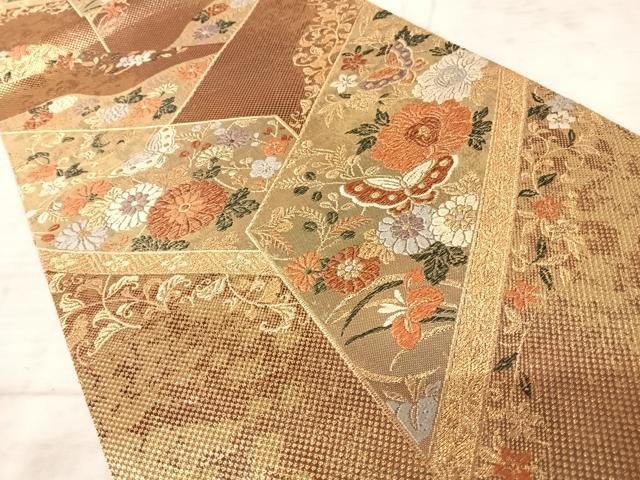 平和屋着物◎六通柄袋帯　花蝶文　金糸　正絹　逸品　AAAY8494yx