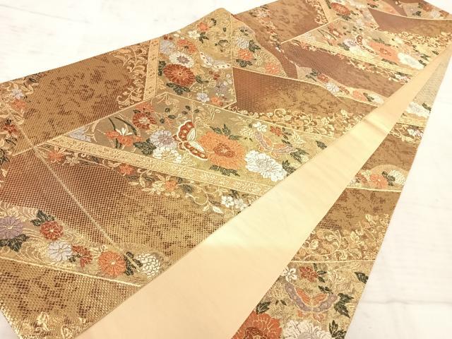 平和屋着物◎六通柄袋帯　花蝶文　金糸　正絹　逸品　AAAY8494yx