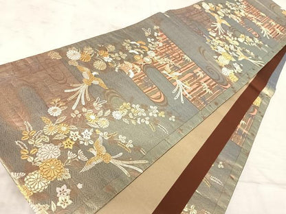 平和屋着物◎佐賀錦　六通柄袋帯　鳳凰花文　金糸　正絹　逸品　AAAY8503yx