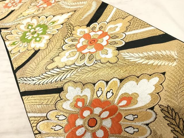平和屋着物◎六通柄京袋帯　唐織　舞花文　黒地　金糸　正絹　逸品　AAAY8508yx