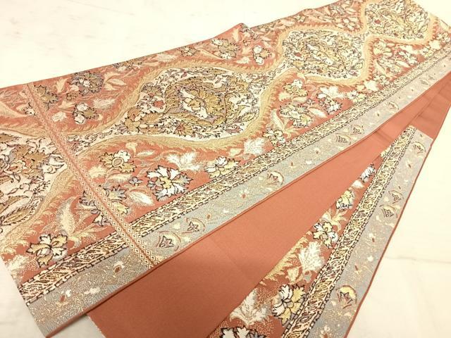 平和屋着物◎六通柄袋帯　立涌更紗花文　金糸　正絹　逸品　AAAY8517yx