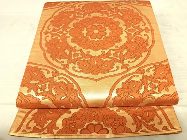 平和屋着物◎六通柄袋帯　絵皿花文　金糸　正絹　逸品　AAAY8539yx