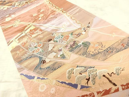 平和屋着物◎六通柄袋帯　几帳琳派文様　金糸　正絹　逸品　AAAY8573yx