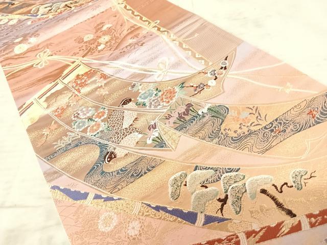 平和屋着物◎六通柄袋帯　几帳琳派文様　金糸　正絹　逸品　AAAY8573yx