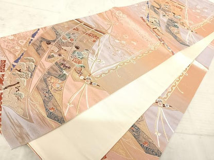 平和屋着物◎六通柄袋帯　几帳琳派文様　金糸　正絹　逸品　AAAY8573yx