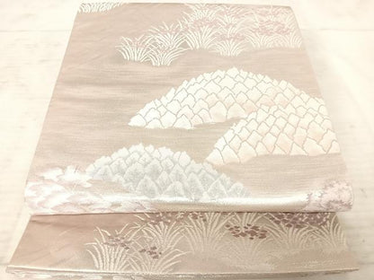 平和屋着物◎六通柄袋帯　風景文　銀糸　正絹　逸品　AAAY8585yx