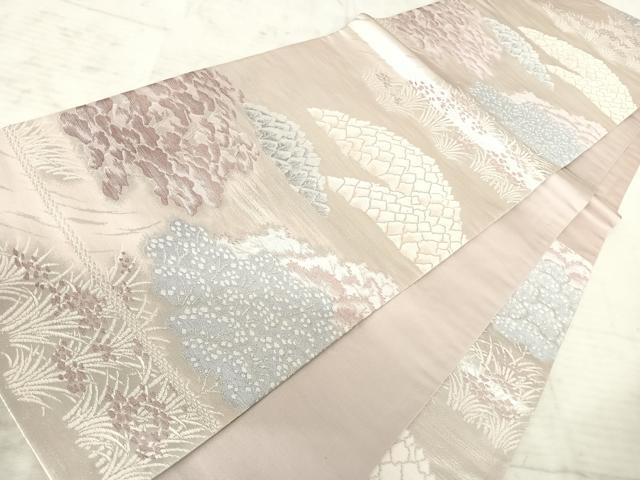 平和屋着物◎六通柄袋帯　風景文　銀糸　正絹　逸品　AAAY8585yx