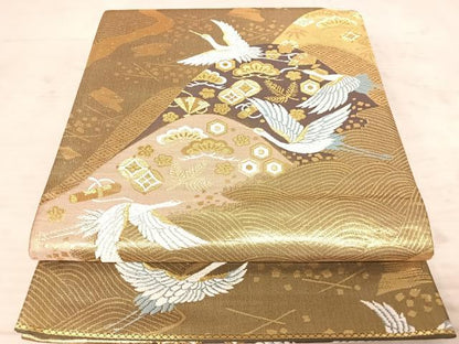 平和屋着物◎六通柄袋帯　吉祥飛鶴文　金銀糸　正絹　逸品　AAAY8590yx