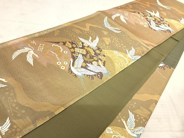 平和屋着物◎六通柄袋帯　吉祥飛鶴文　金銀糸　正絹　逸品　AAAY8590yx
