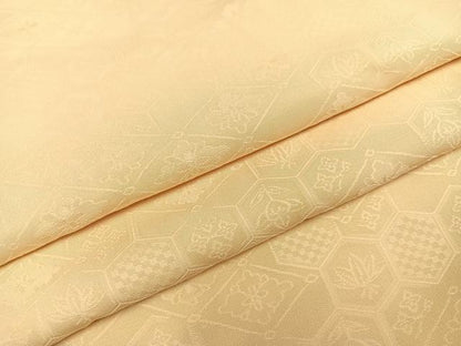 平和屋着物●上質な色無地 吉祥草花地紋 蜂蜜色 正絹 逸品 AAAY8605ph