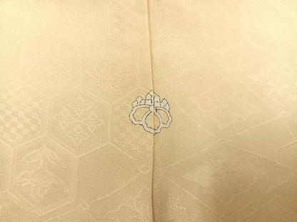 平和屋着物●上質な色無地 吉祥草花地紋 蜂蜜色 正絹 逸品 AAAY8605ph