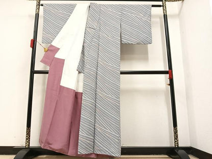 平和屋着物●上質な小紋 斜縞 正絹 逸品 AAAY8615ph