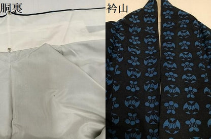 平和屋着物●真綿結城紬　本草木染　藍染　草花文　証紙付き　正絹　逸品　AAAY8629ph